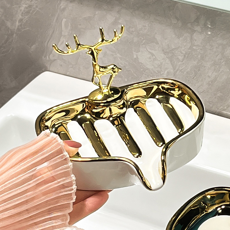 Home Soap Box Ceramic Drain Soap containing box Creative toilet light and luxurious wind soap containing shelf-Taobao