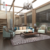 New Chinese solid wood sofa combined modern minimalist living room villa size family light lavish sofa full solid wood furniture