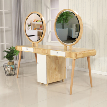 Solid wood simple barbershop single-sided double-sided mirror with light hair salon mirror table beauty salon mirror studio makeup mirror