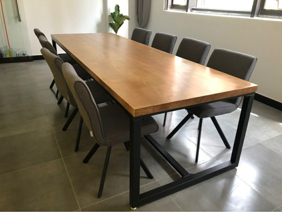 实木餐桌条形办公桌铁艺电脑桌3米2长桌子简约长方形会议桌工作台