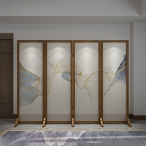 New Chinese living room abstract screen tea room folding mobile partition wall solid wood landscape entrance bedroom hotel folding screen