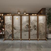 Chinese Landscape Retro Living Room Screen Wall Folding Mobile Tea Room Solid Wood Genguan Office Log Decoration Folding Screen