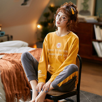 Pajamas ladies autumn and winter cotton long sleeve round neck home clothing Korean version plus size loose autumn Leisure set