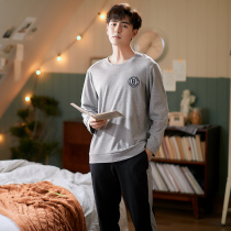 Pajamas men autumn and winter cotton long sleeve round neck home clothing Korean version plus size loose autumn casual set
