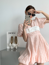 (Small relatives) human peach summer new design sense bow sling dress two-piece set