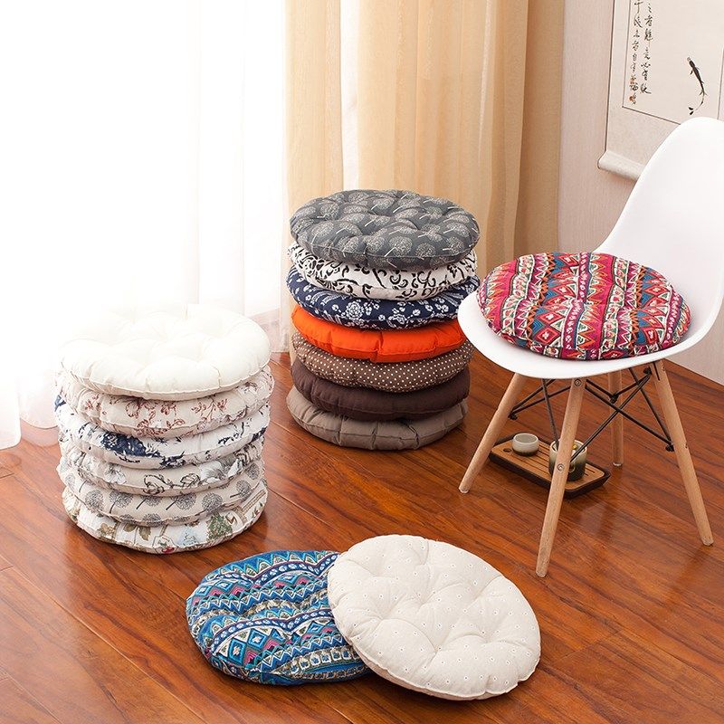 小圆垫子椅垫圆形坐垫布艺薄款板凳四季防滑坐垫布艺圆凳子垫田园