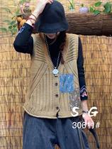2021 early autumn new cotton cardigan vest patch vintage National style single-breasted loose vest knit