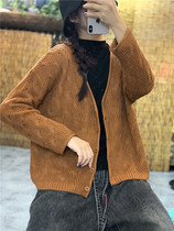 Retro Fashion Joker Knitted Sweater Cardigan Top Loose V-neck Long Sleeve Womens Sweater Jacket Literature