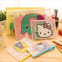 A4 waterproof cartoon transparent plastic grid A5 data file student paper storage pen bag Zipper document bag