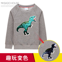 Boy sequin discolored dinosaur T-shirt 3-year-old childrens clothing 4 casual 5 foreign boys autumn and winter clothes