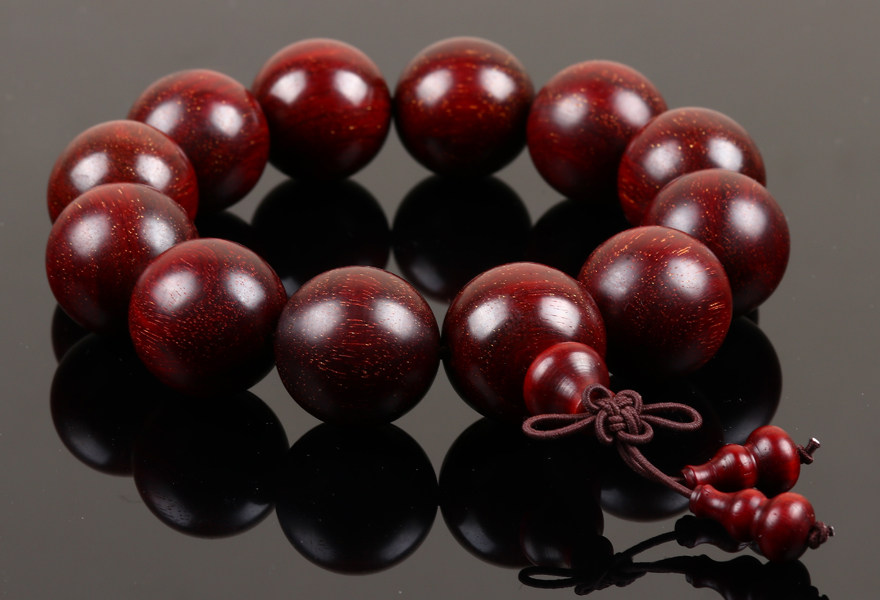 东山寺21mm鸡血红紫檀手链724克保平安佛法加持