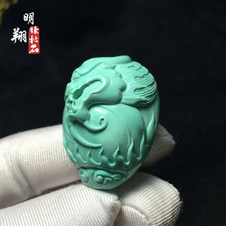 明翔绿松石雕刻件龙原矿苏工大师级一物一图无优化绿松石龙雕刻件