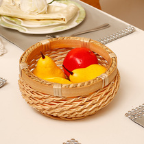 Fruit basket rattan household weaving basket kitchen table top rattan basket storage basket snack grocery basket round steamed bread basket