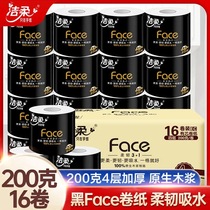 Jierou black face roll paper 200g4 layer full box 16 rolls home affordable large packaging toilet sanitary paper towel official website