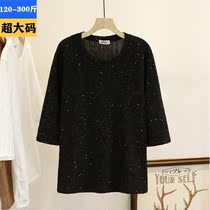 Short sleeve t-shirt women 230 fat mm loose thin sequin belly 200 Jin size womens medium sleeve knitwear top