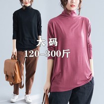 Super Size 300 Jin Autumn Fat Women Plus Fat Edition Long Sleeve High Neck Knitted base shirt 200 Fat Sister 240