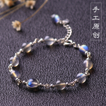 s925 sterling silver natural crystal blue Moonstone transfer bracelet female ice type lagstone niche light luxury hand string gift