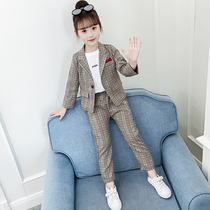 Korean Girls Spring Suit Suit 2021 New Korean version Children's Western suit Foreign gas net red tide children's clothing two sets