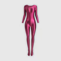 Sexy outer wear stretch gloss zipper tights bodybuilding bodybuilding sports full body jumpsuit pants womens long sleeves and feet