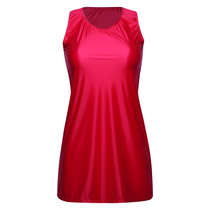 Plus size womens glossy gloss pullover loose sleeveless round neck spring and autumn mid-length color one-piece casual dress