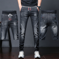 Jeans Mens trousers Long pants Summer tightness waist elastic body Casual Tide Korean version straight cylinder oak gluten small foot pants