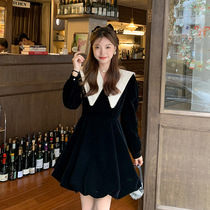 (Hu Chu-trends era) French style navy collar black one-piece dress 2021 autumn and winter new cake skirt children