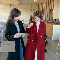 (Great Clothe family Black Peach Queen) high-end black single-sided long-in-the-coat woman in the middle of winter