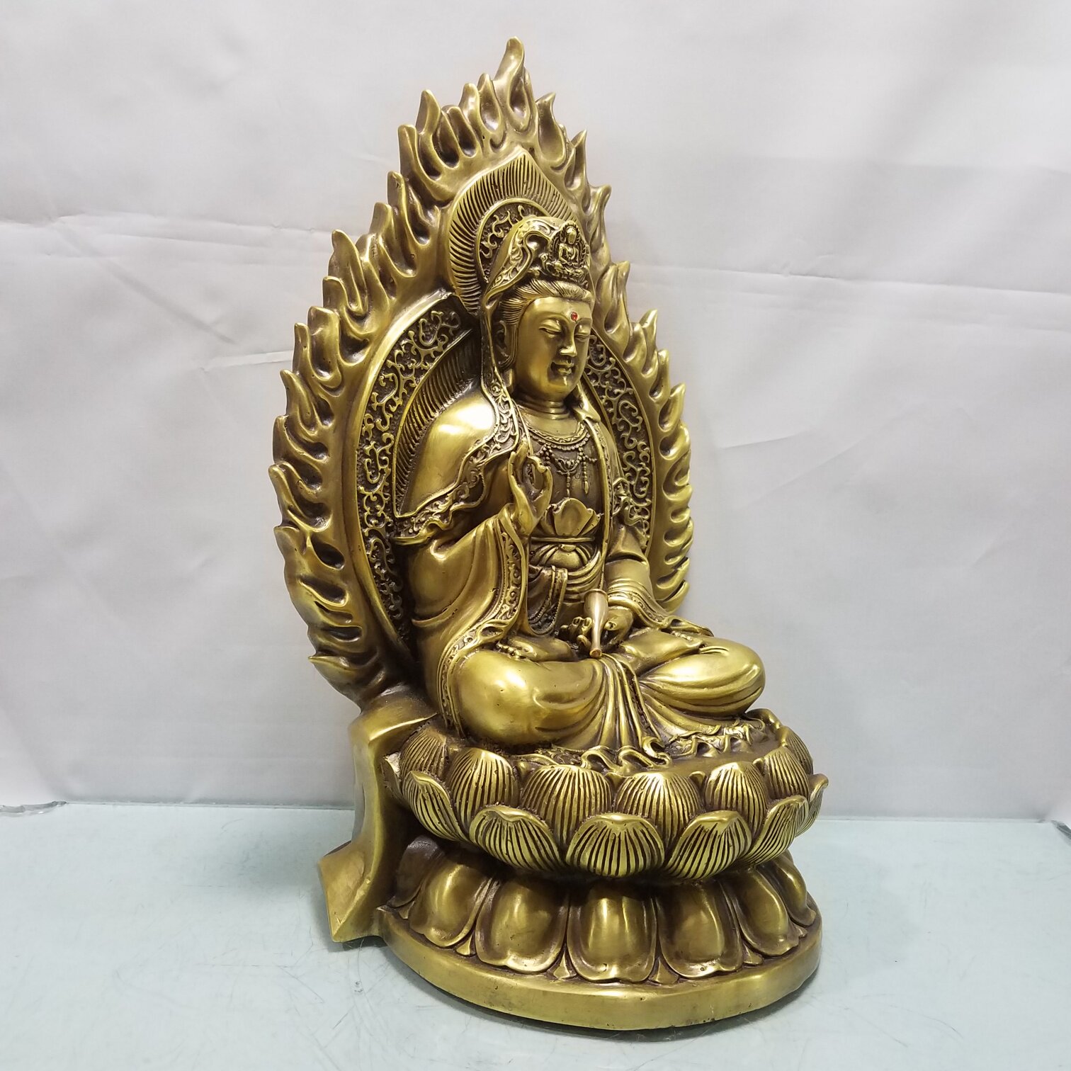 纯铜观音摆件家用供奉开光大号背光观世音镇宅保平安观音菩萨铜像