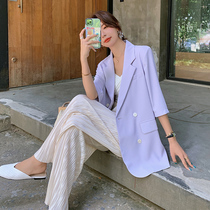  Short-sleeved purple short chiffon suit womens top casual small suit jacket womens thin spring and summer 2021 new