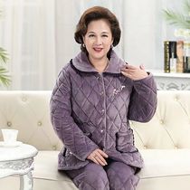women's winter elderly dark three layer thickened fleece thermal pajamas cotton winter grandma cotton home clothing