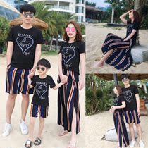 2020 New Parent-Child Dress A Family of Three Korean Beach Dress Mother and Child Casual Cotton Top