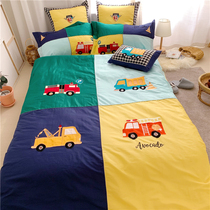 Full cotton cartoon 60 long suede cotton printed childrens four sets car appliqued with adorable 1 2 m bedding