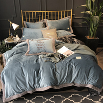 Autumn and winter hipster solid color thickened treasure velvet four-piece set of simple lamb velvet edge platinum velvet warm bedding