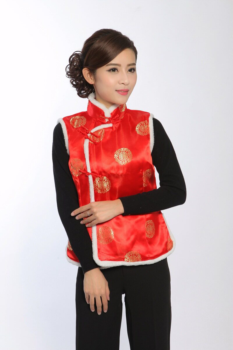 圣诞节庆元旦马甲超市背心红色舞台演出服新年唐装情侣棉马甲棉袄
