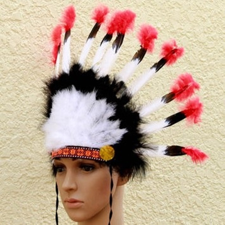 儿童节万圣节印第安羽毛面具印地安野人派对道具印第安人羽毛头饰