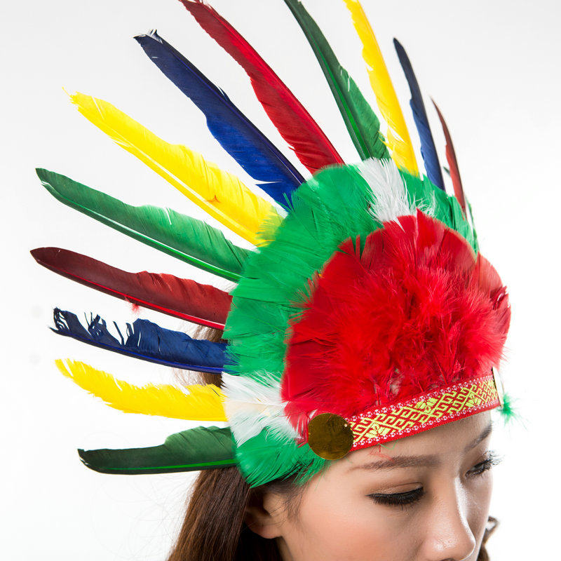 儿童节万圣节印第安羽毛面具印地安野人派对道具印第安人羽毛头饰