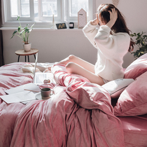 Autumn and winter velvet four-piece thick warm Japanese solid color bedding milk velvet double-sided velvet anti-static