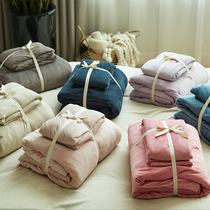 Tianzhu cotton four-piece nude sleeping knitted cotton cotton bedding simple striped quilt cover sheets cotton 100
