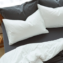 Shushuang skin-friendly ~ water wash cotton pillowcase a pair of Japanese cotton pure color plaid single cotton pillowcase 48x74cm