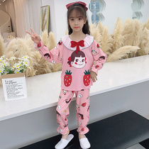 Girls pajamas Spring and Autumn cotton childrens long-sleeved girls childrens childrens thin two-piece air conditioning clothing summer