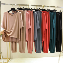 Modal Set Women Summer Thin Short Sleeve Top Loose Slim Half sleeve T-shirt Bundle Feet Casual Pants Two Piece