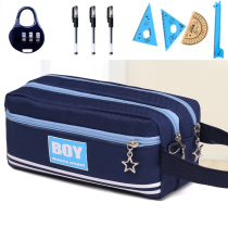 Korean pencil bag Simple female primary and secondary school student stationery box Cute canvas solid color stationery bag large capacity male pencil box