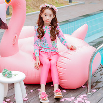 Girls swimsuit children long sleeve split princess skirt style boxer pants small middle and big children Korean girl hot spring swimsuit