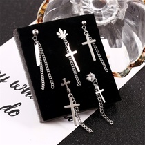 Mens singles only fashion hip hop Cross with Chain stud earrings male personality exaggerated titanium steel 2021 new simple earrings