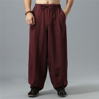 linen cotton chinese taichi kungfu pants for male broad-legged trousers, Chinese Zen trousers, men's meditation trousers 