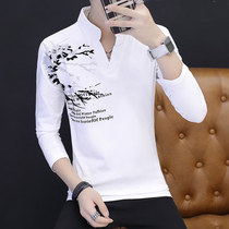 Autumn cotton Chinese style men with collar long sleeve T-shirt autumn mens body blood shirt stand collar autumn shirt men