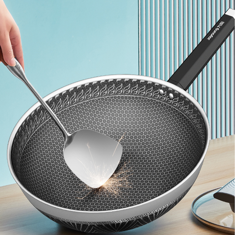 【九阳旗舰店】不锈钢蜂窝不粘锅炒锅