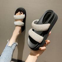 Blingbling rhinestone sandals for womens summer outerwear fashionable platform soles new heightening thick-soled slippers