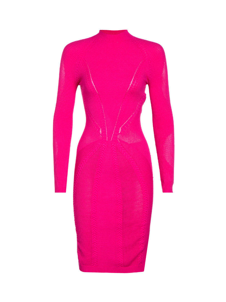 versace/范思哲 玫红色镂空长袖连衣裙_美裙网