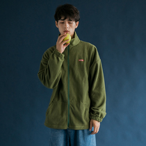 Hong Kong trendsetter men and women lovers fleece jacket sweater ins loose BF Japanese simple avocado green top